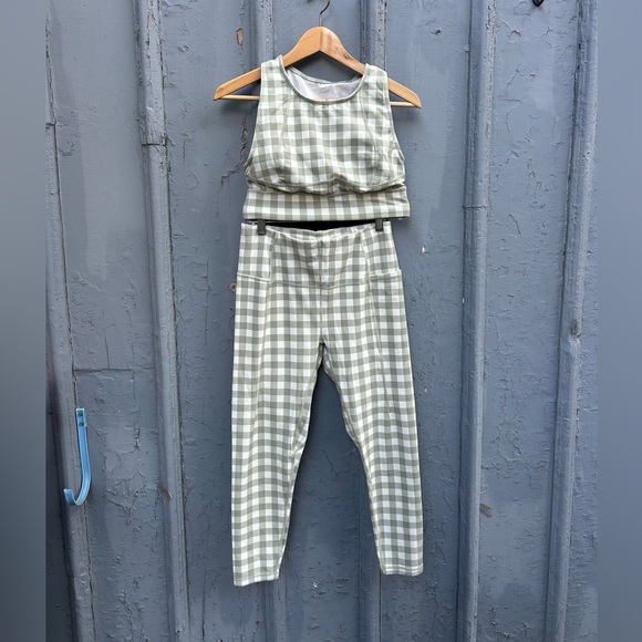 Sweaty Betty Super Soft green Gingham checked sports bra, M - Picture 4 of 7